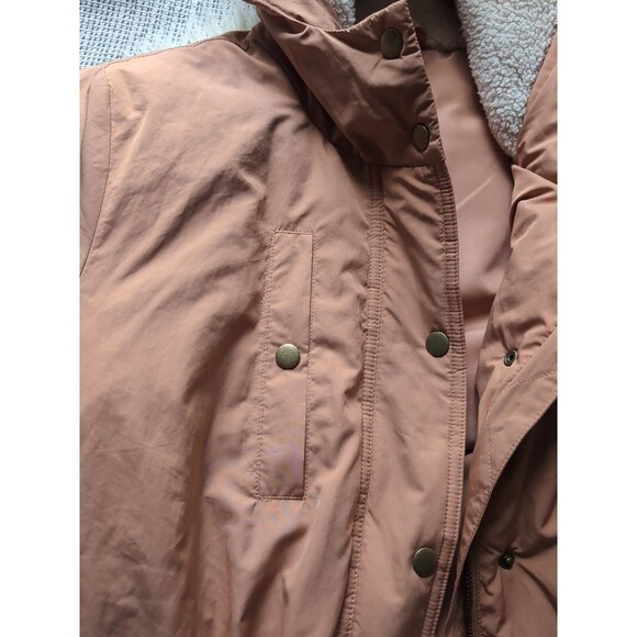 LOFT Women's L Mauve Pink Puffer Duvet Coat Jacket Mid Length Hood & Pockets - Picture 5 of 12